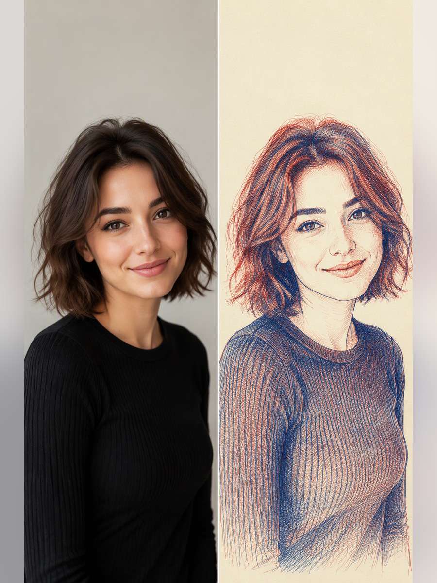 Cream Paper Pen Drawing - illustrative image-to-image before and after