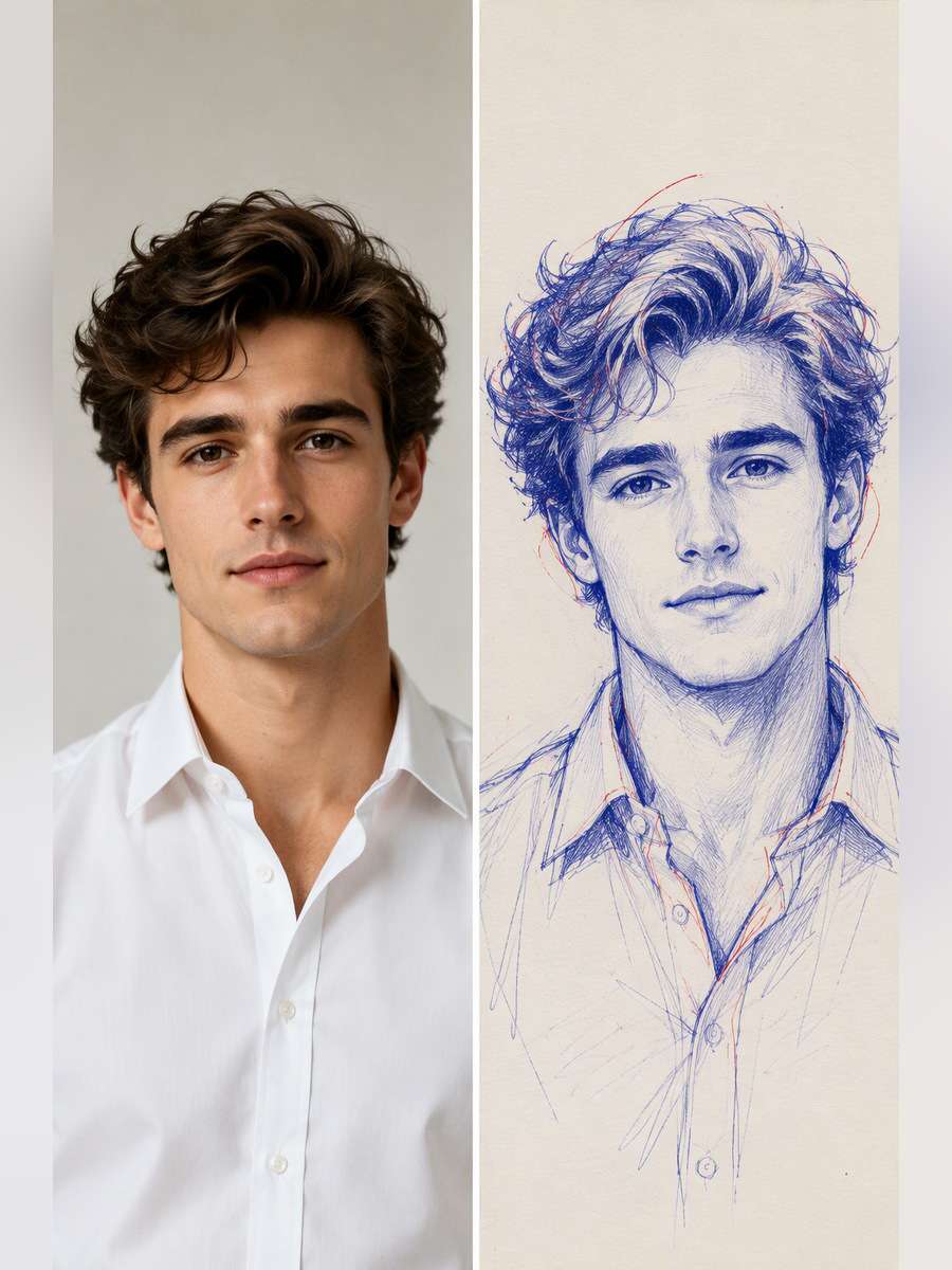 Loose Hair and Collar Sketch - illustrative image-to-image before and after