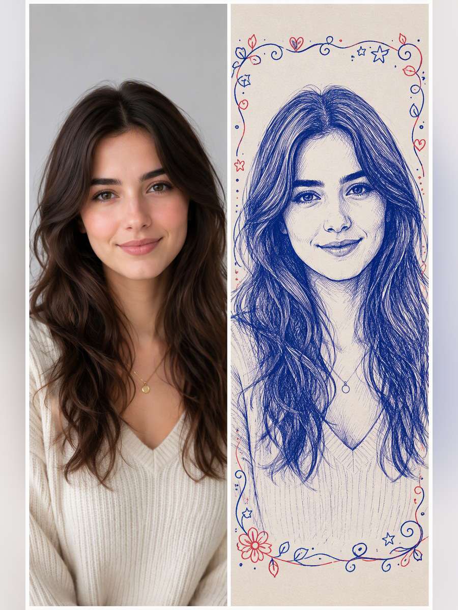 Doodle Border Portrait - illustrative image-to-image before and after