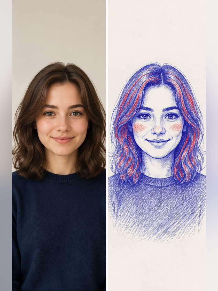Red Accent Cheeks and Hair - illustrative image-to-image before and after