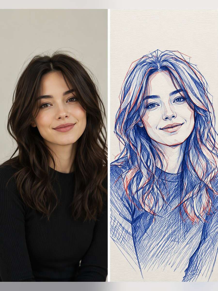 Angular Line Portrait - illustrative image-to-image before and after