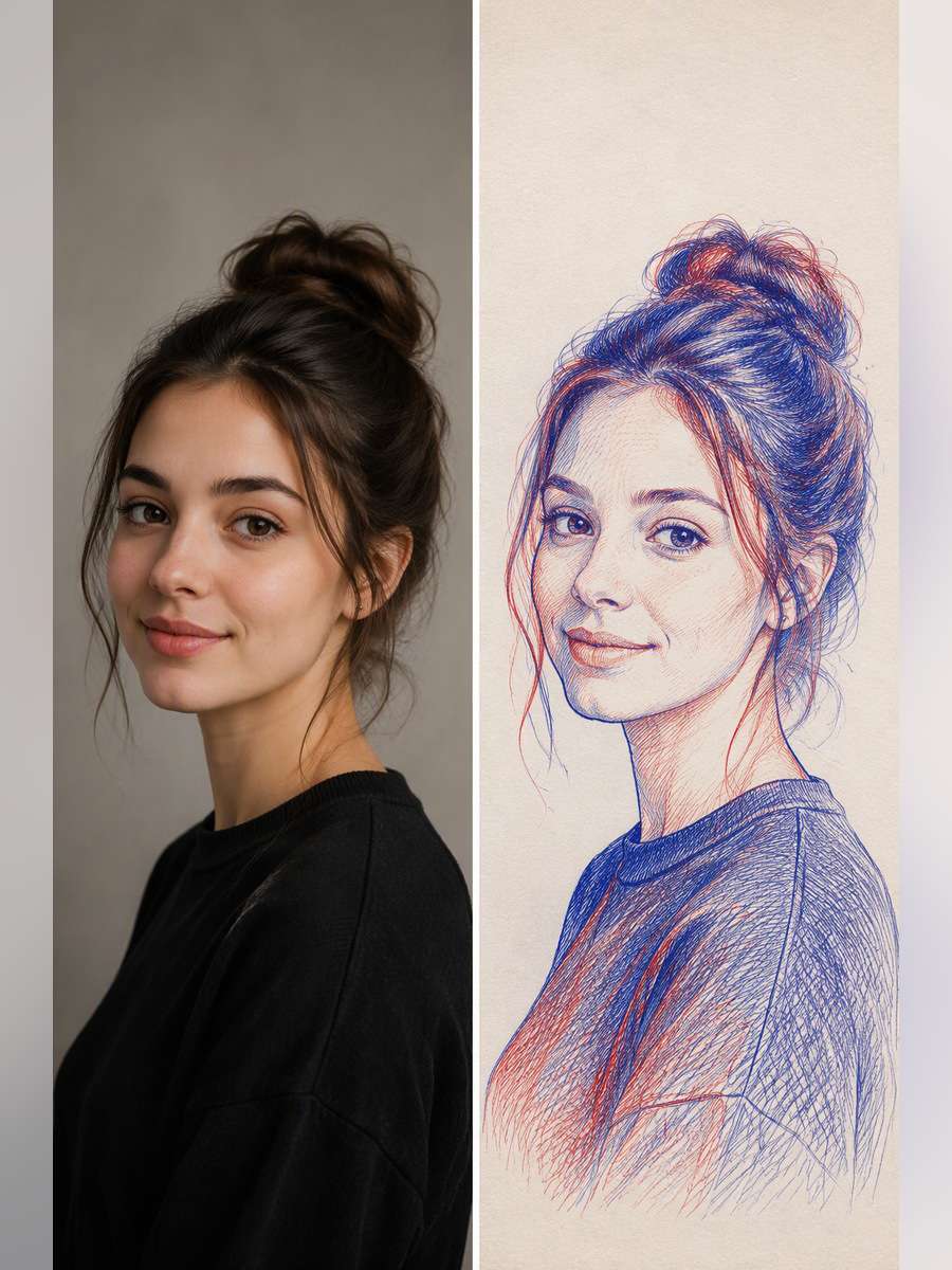 Two-Color Profile Sketch - illustrative image-to-image before and after