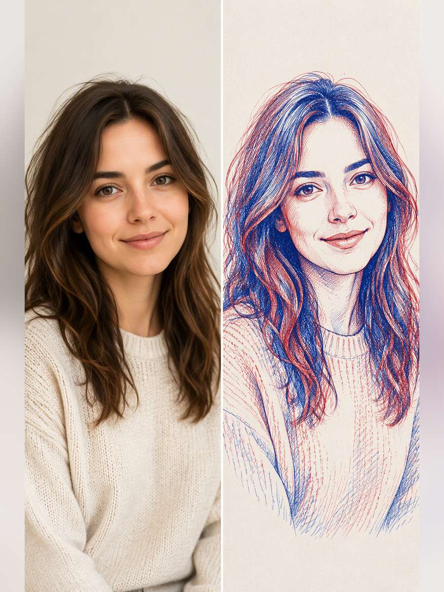 Balanced Two-Ink Illustration - illustrative image-to-image before and after