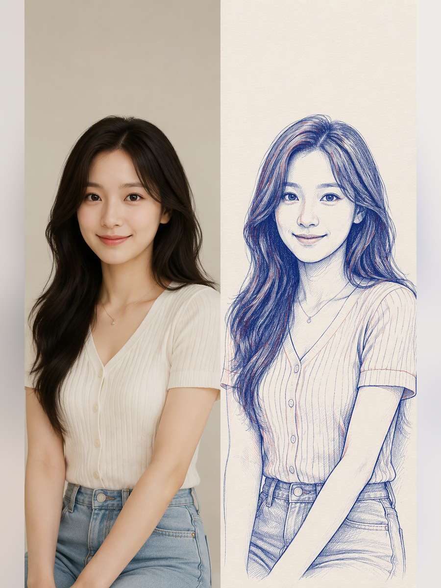 Half-Body Doodle Portrait - illustrative image-to-image before and after