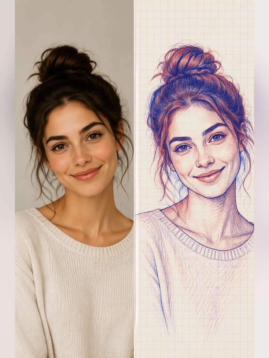 Grid Paper Sketch - illustrative image-to-image before and after