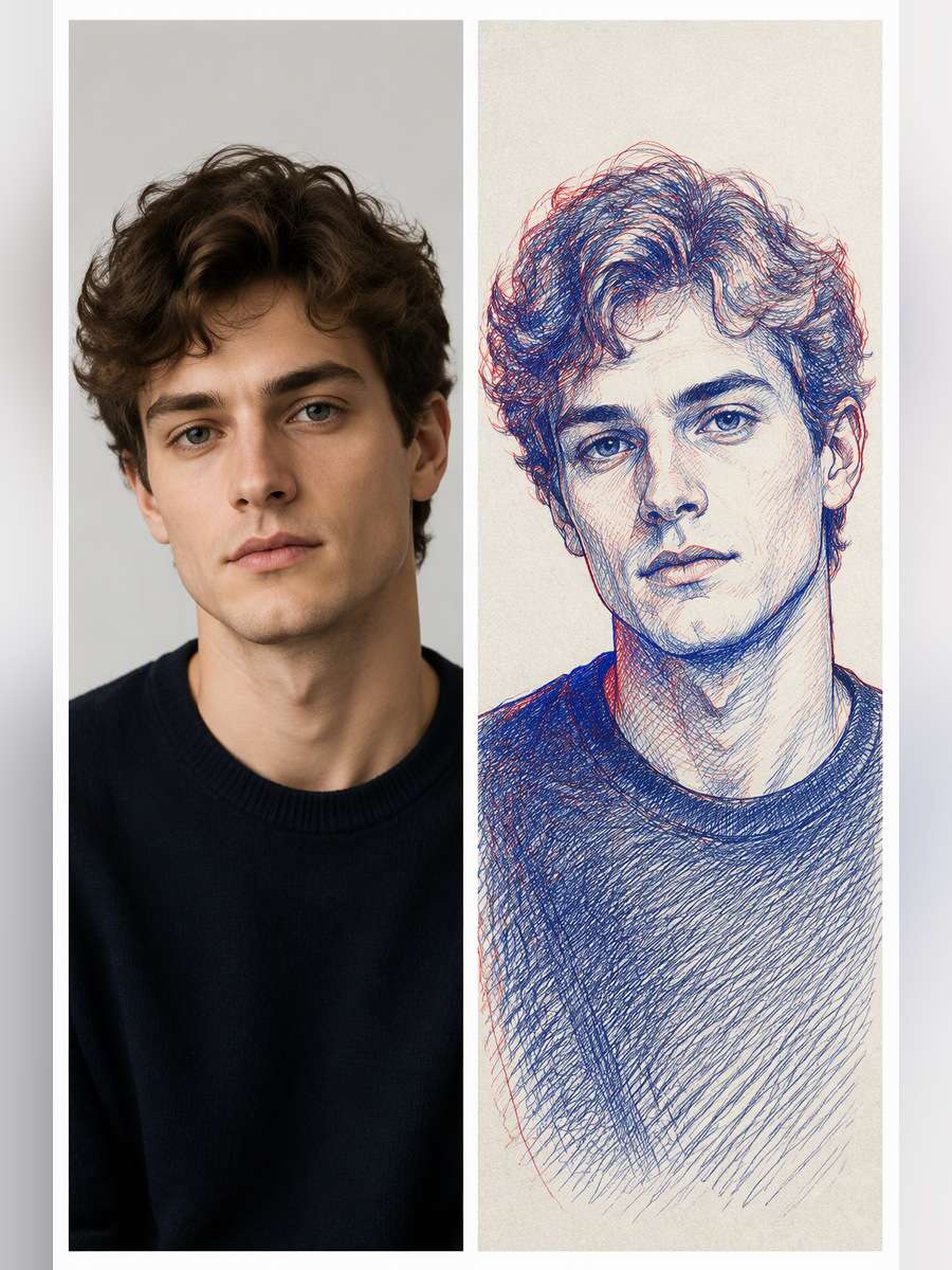 Crosshatching With Color Split - illustrative image-to-image before and after