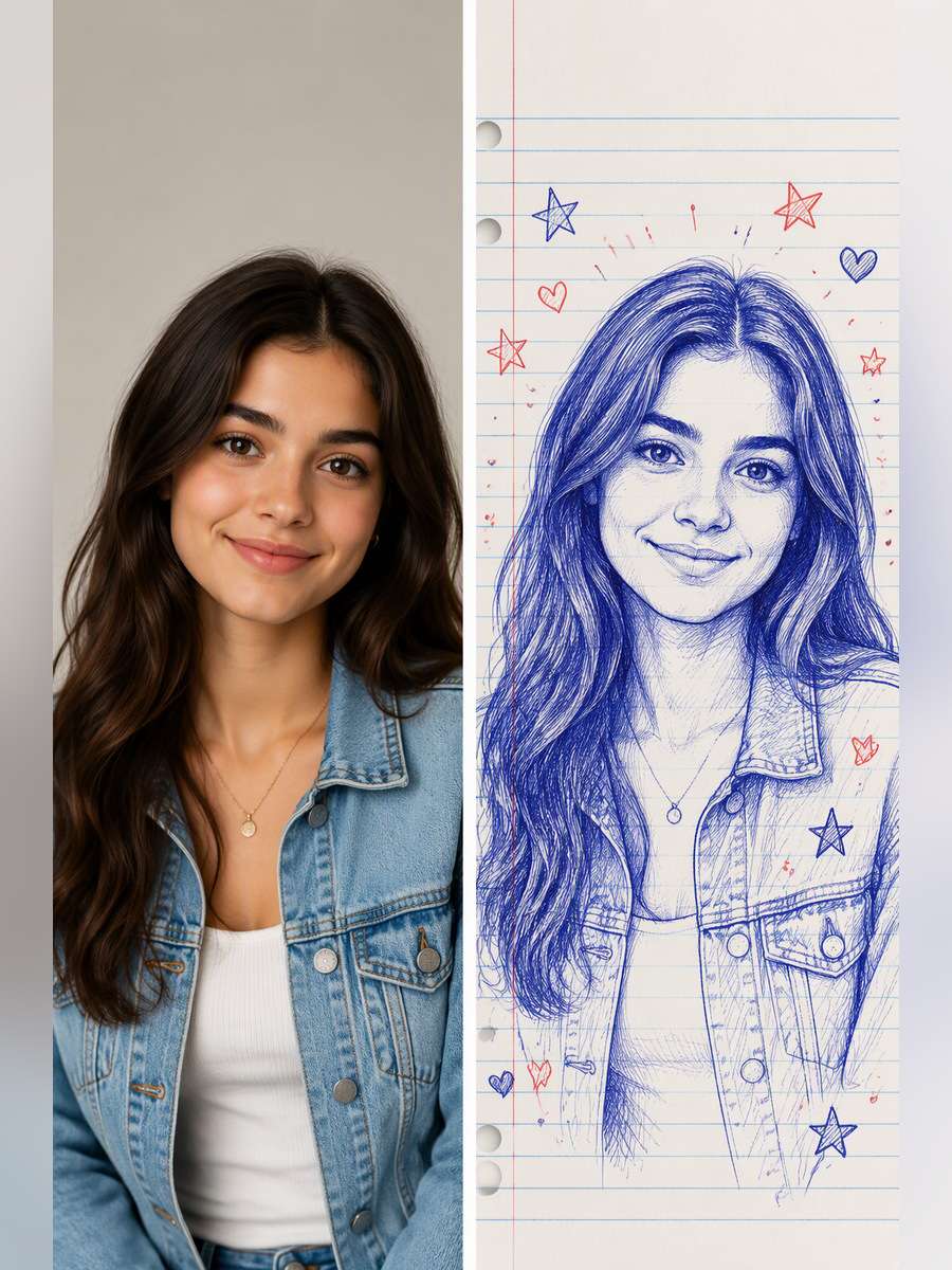 Playful School-Notebook Style - illustrative image-to-image before and after