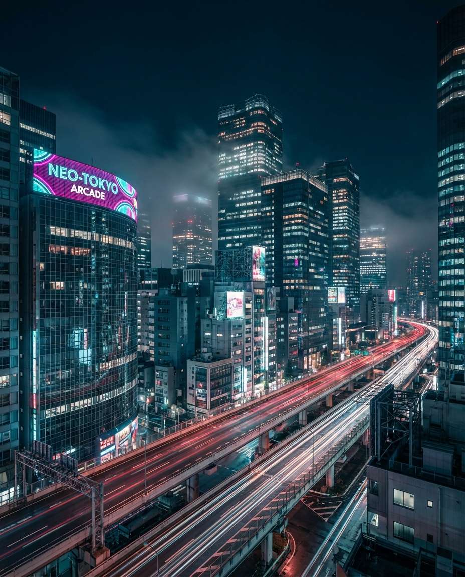 neon midnight downtown photo