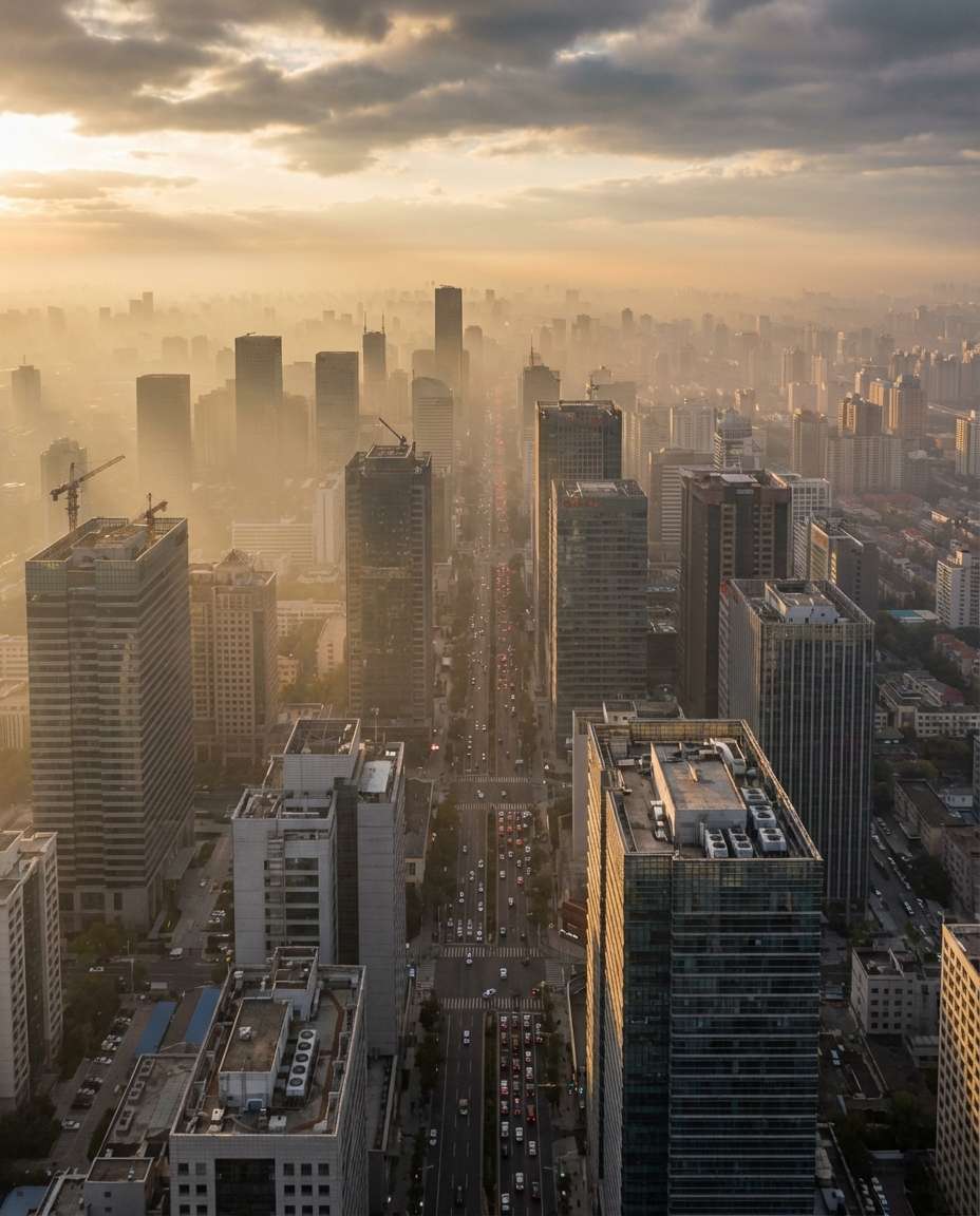 drone over megacity photo