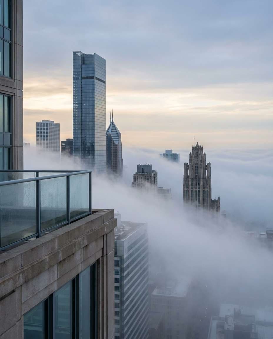 foggy morning towers photo
