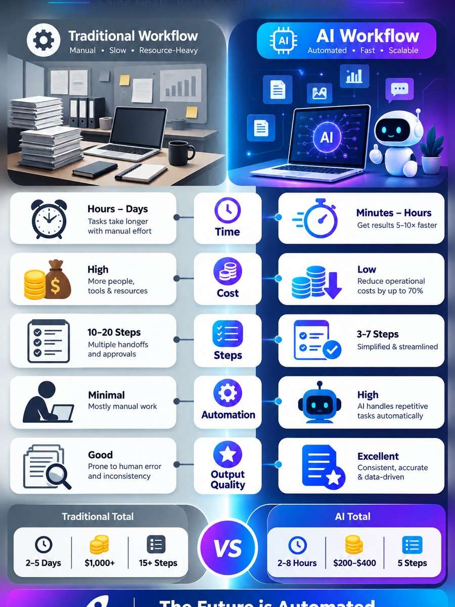 Traditional vs AI Workflow Infographic photo