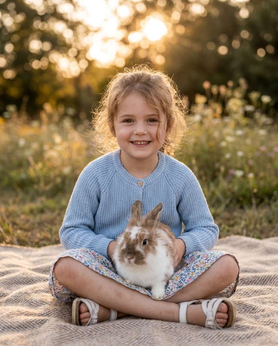 child and bunny smile photo