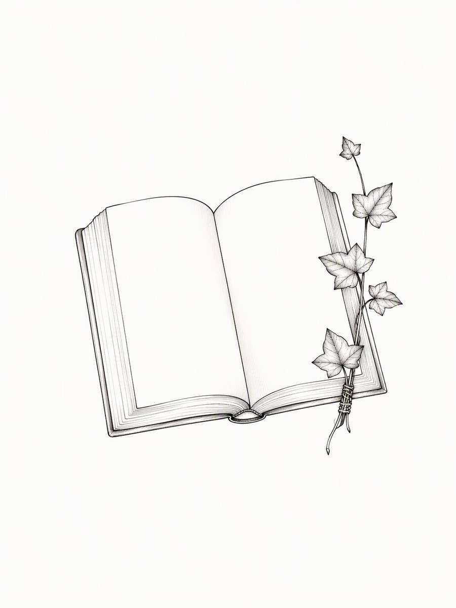 Open Book and Ivy: AI-generated dark academia tattoo concept