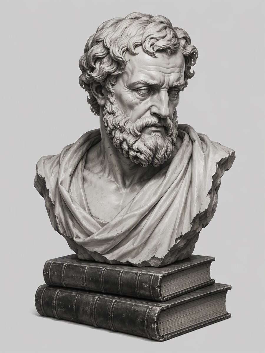Classical Bust on a Book Pedestal: AI-generated dark academia tattoo concept