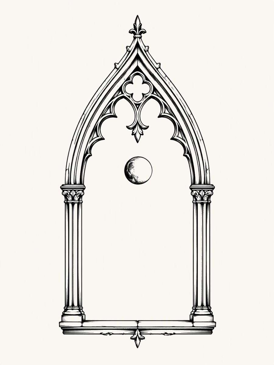 Gothic Arch and Moon: AI-generated dark academia tattoo concept