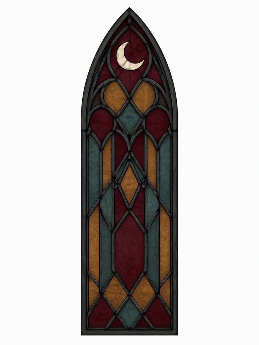 Jewel-Tone Gothic Window: AI-generated dark academia tattoo concept