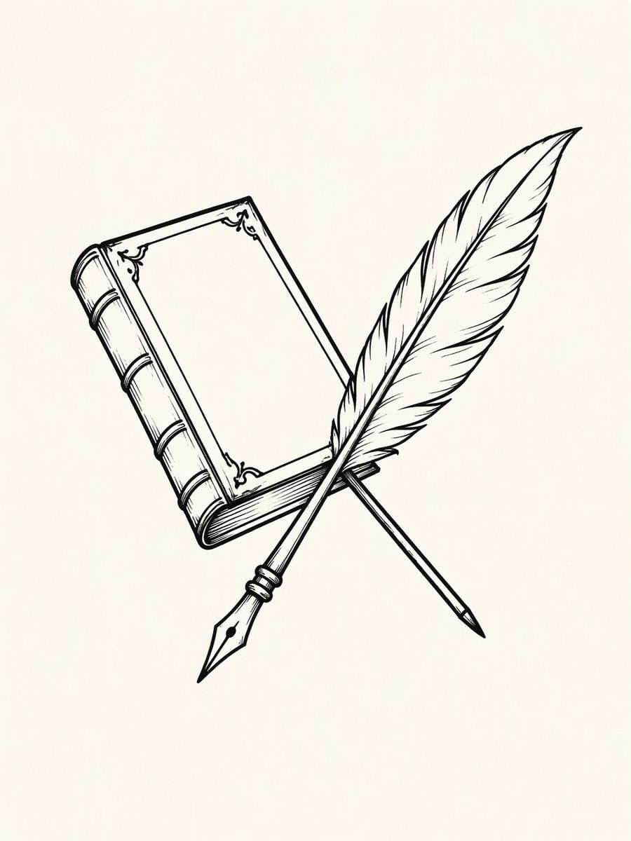 Book and Quill Emblem: AI-generated dark academia tattoo concept