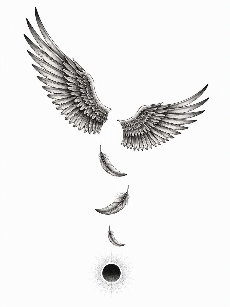 Icarus Wings and Falling Feathers: AI-generated dark academia tattoo concept