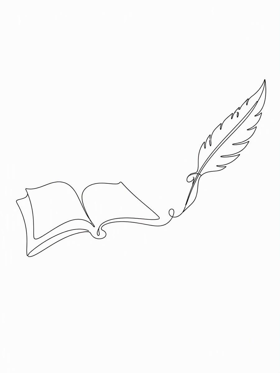 Continuous-Line Book and Quill: AI-generated dark academia tattoo concept