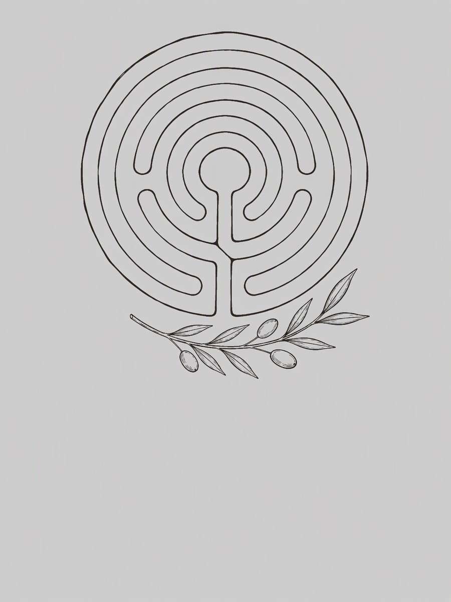 Labyrinth and Olive Sprig: AI-generated dark academia tattoo concept