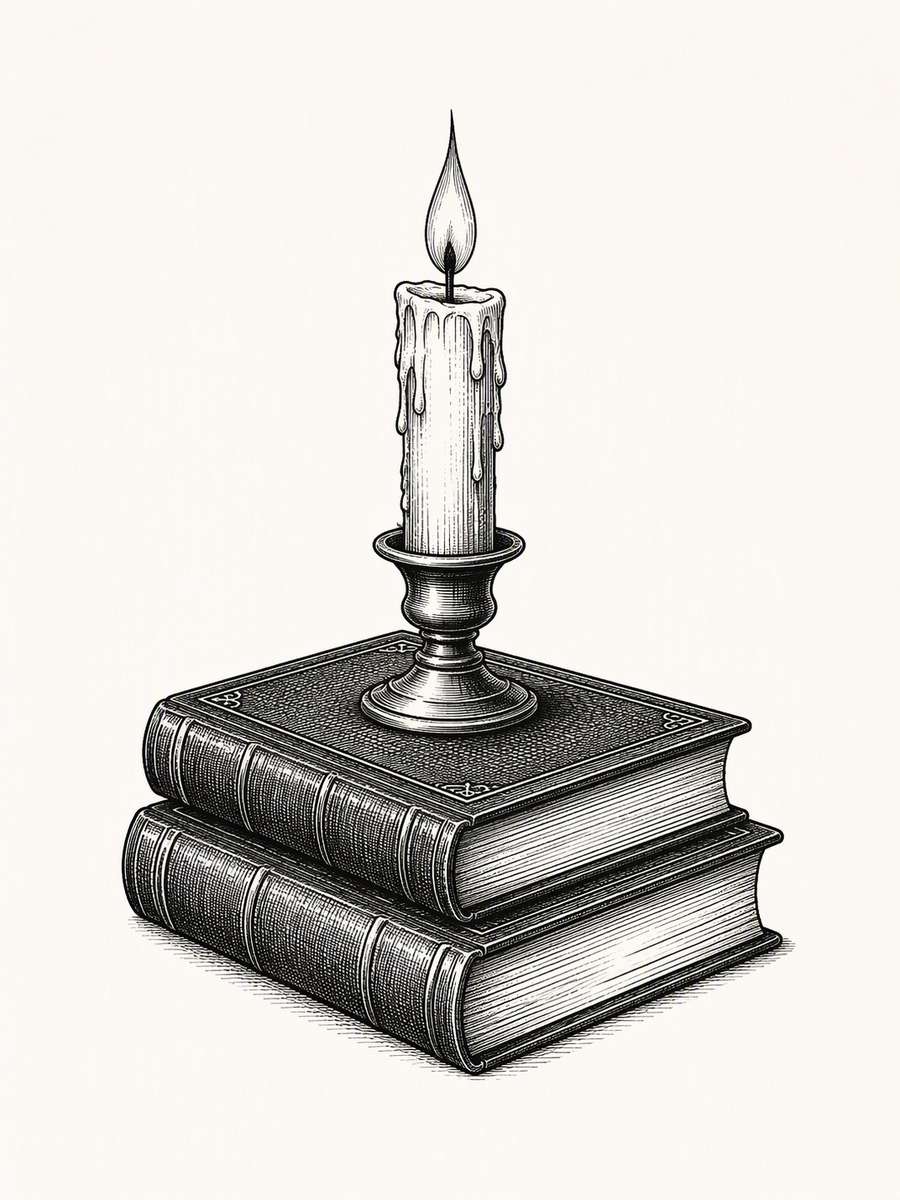 Candle Above Two Books: AI-generated dark academia tattoo concept