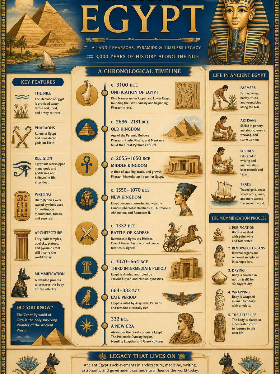 Ancient Egypt Timeline Infographic photo