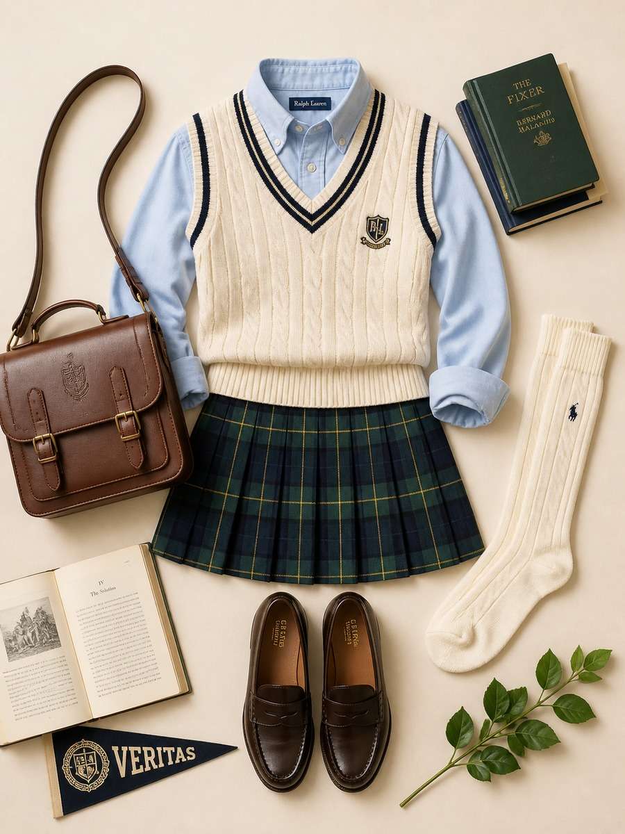 Preppy Campus Outfit Layout photo