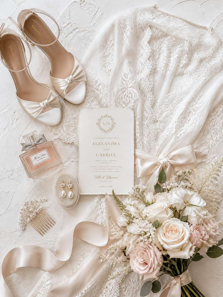 Luxury Bridal Accessories Flat Lay photo