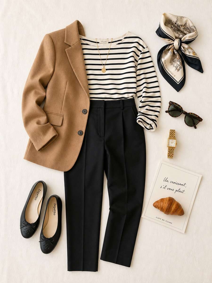 Parisian Chic Outfit Layout photo