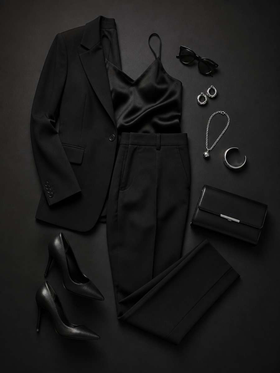 Monochrome Black Outfit Flat Lay photo