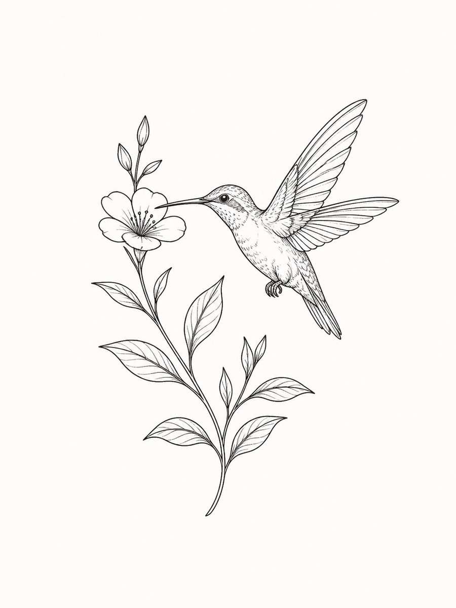 Hummingbird and Flower photo