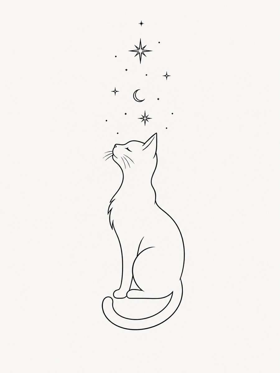 Cat Silhouette with Stars photo