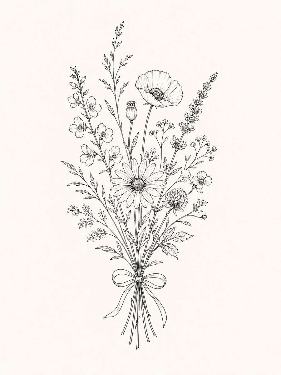 Wildflower Bouquet Outline photo