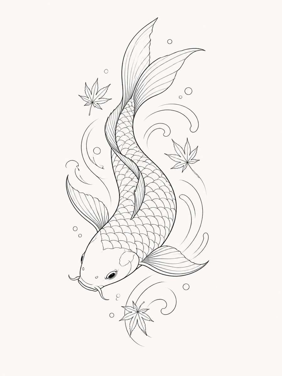 Koi Fish Flowing Line Art photo