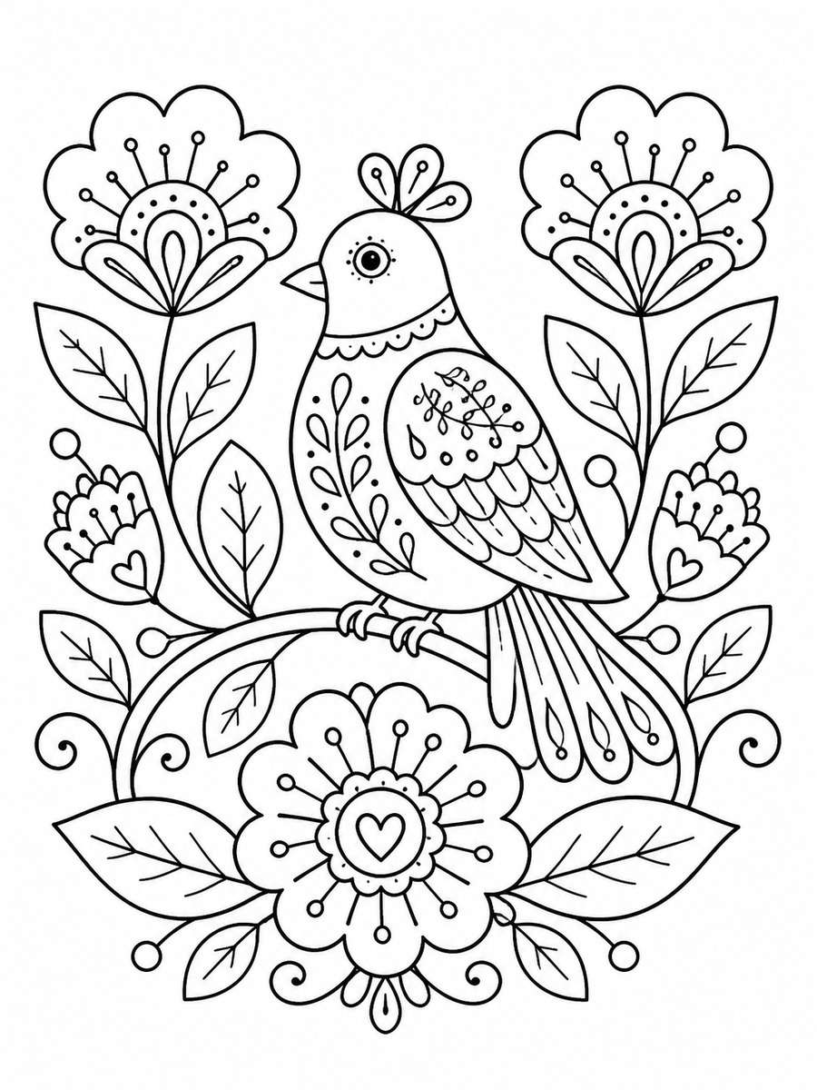 Folk Bird and Flowers photo