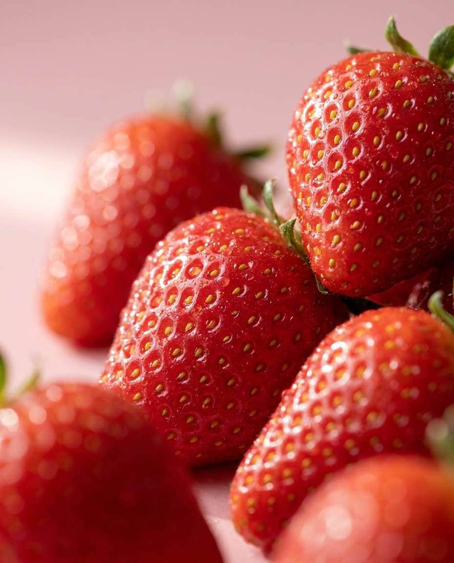 dewy strawberry macro photo