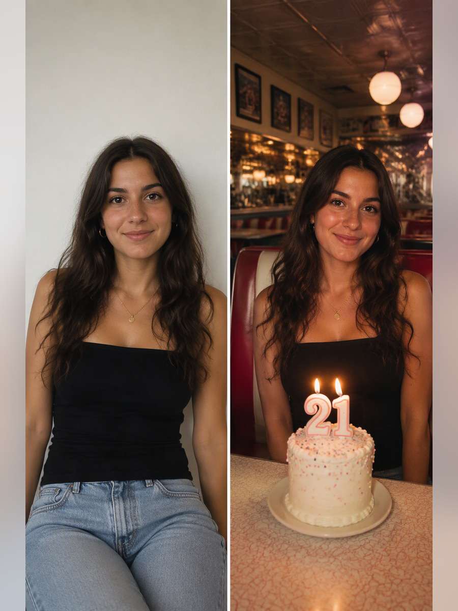 Vintage Diner Birthday — illustrative image-to-image before and after