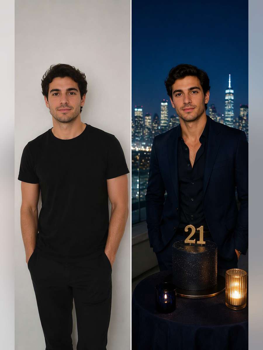 City Rooftop Midnight — illustrative image-to-image before and after