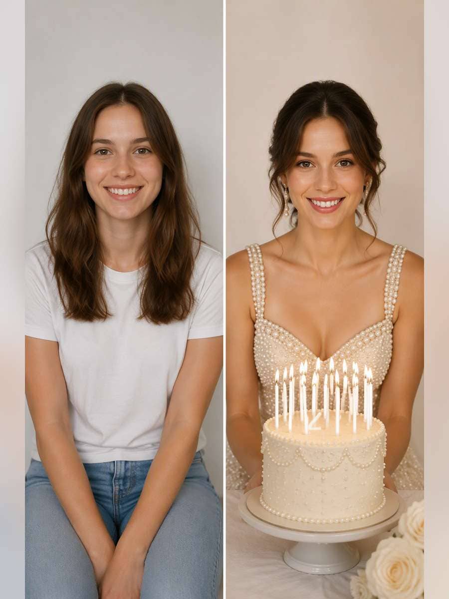 Cream and Pearl Portrait — illustrative image-to-image before and after