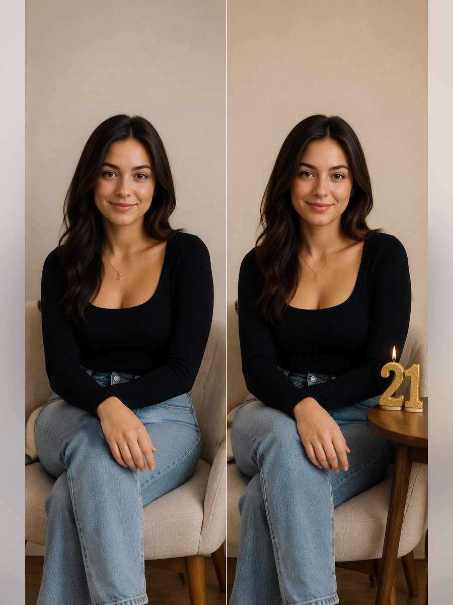 Timeless Twenty-One Keepsake — illustrative image-to-image before and after