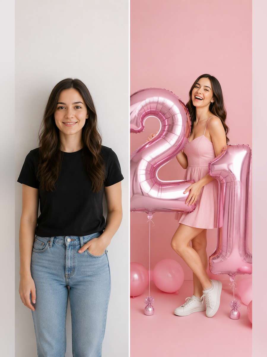 Pink Studio Playfulness — illustrative image-to-image before and after
