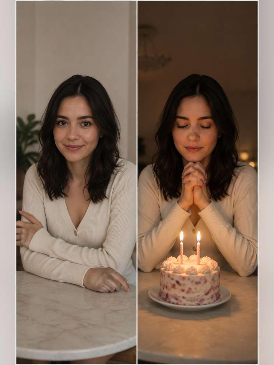 Quiet Wish by Candlelight — illustrative image-to-image before and after