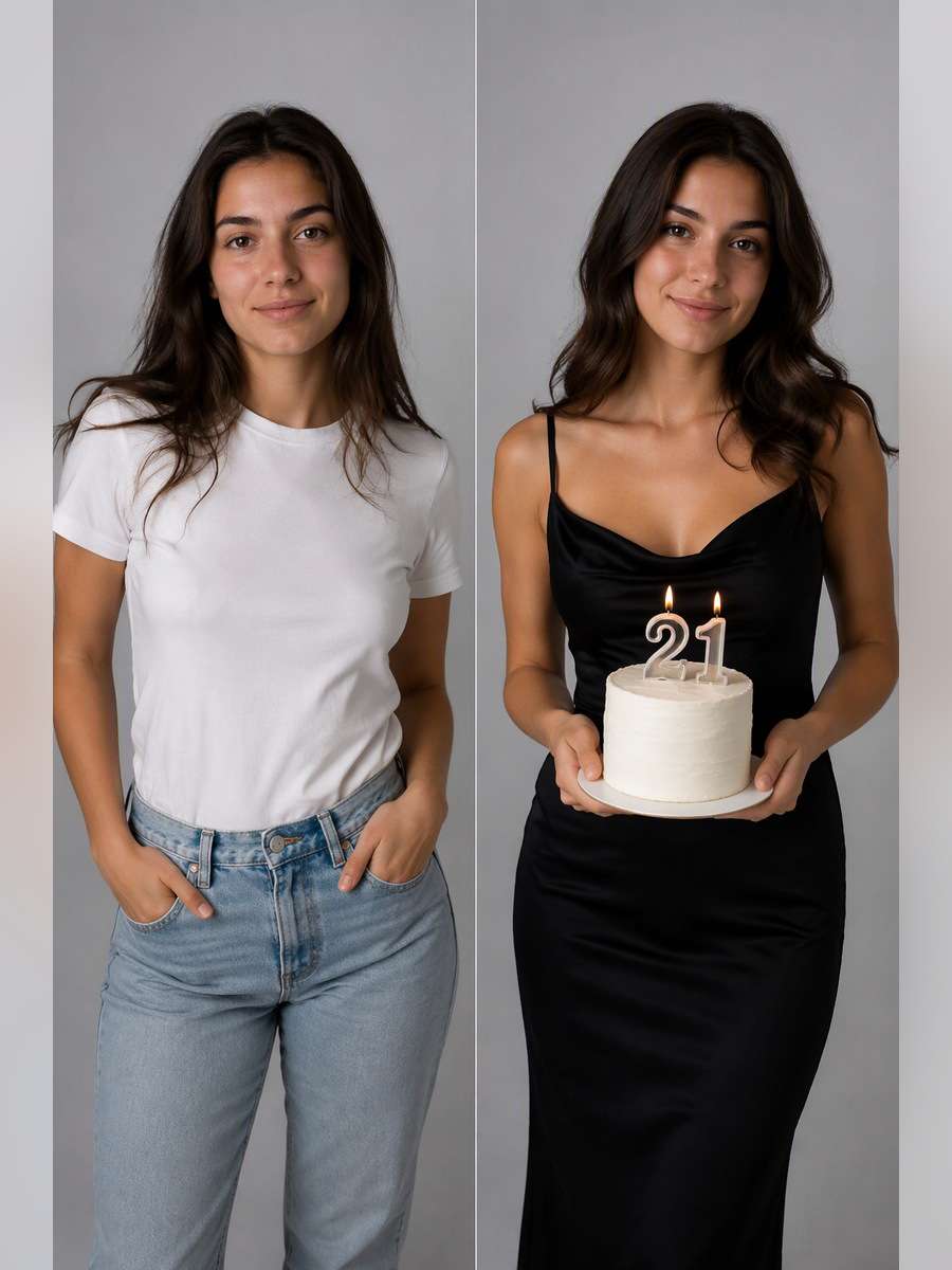 Minimal Black Dress Studio — illustrative image-to-image before and after
