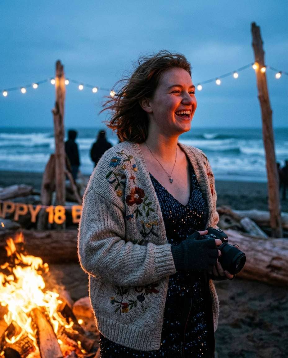 beach bonfire night photo