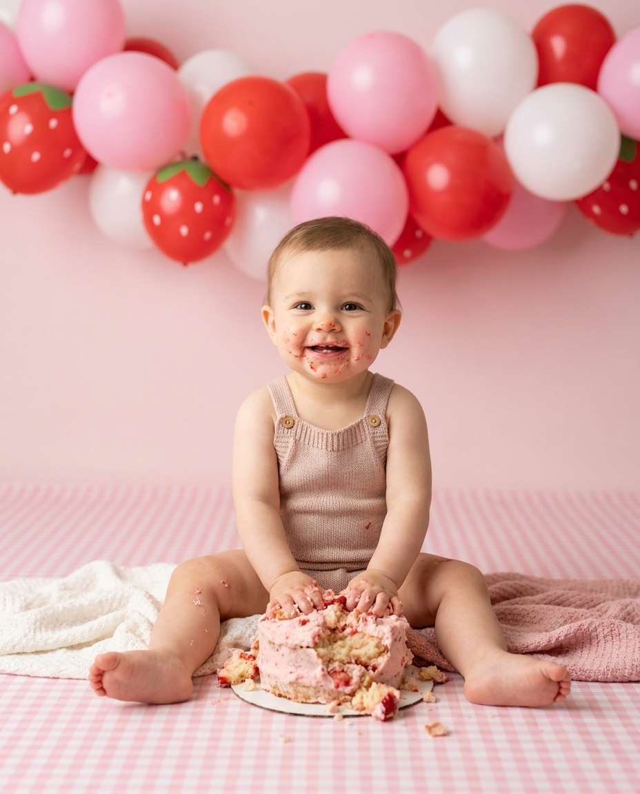 gingham cake smash photo