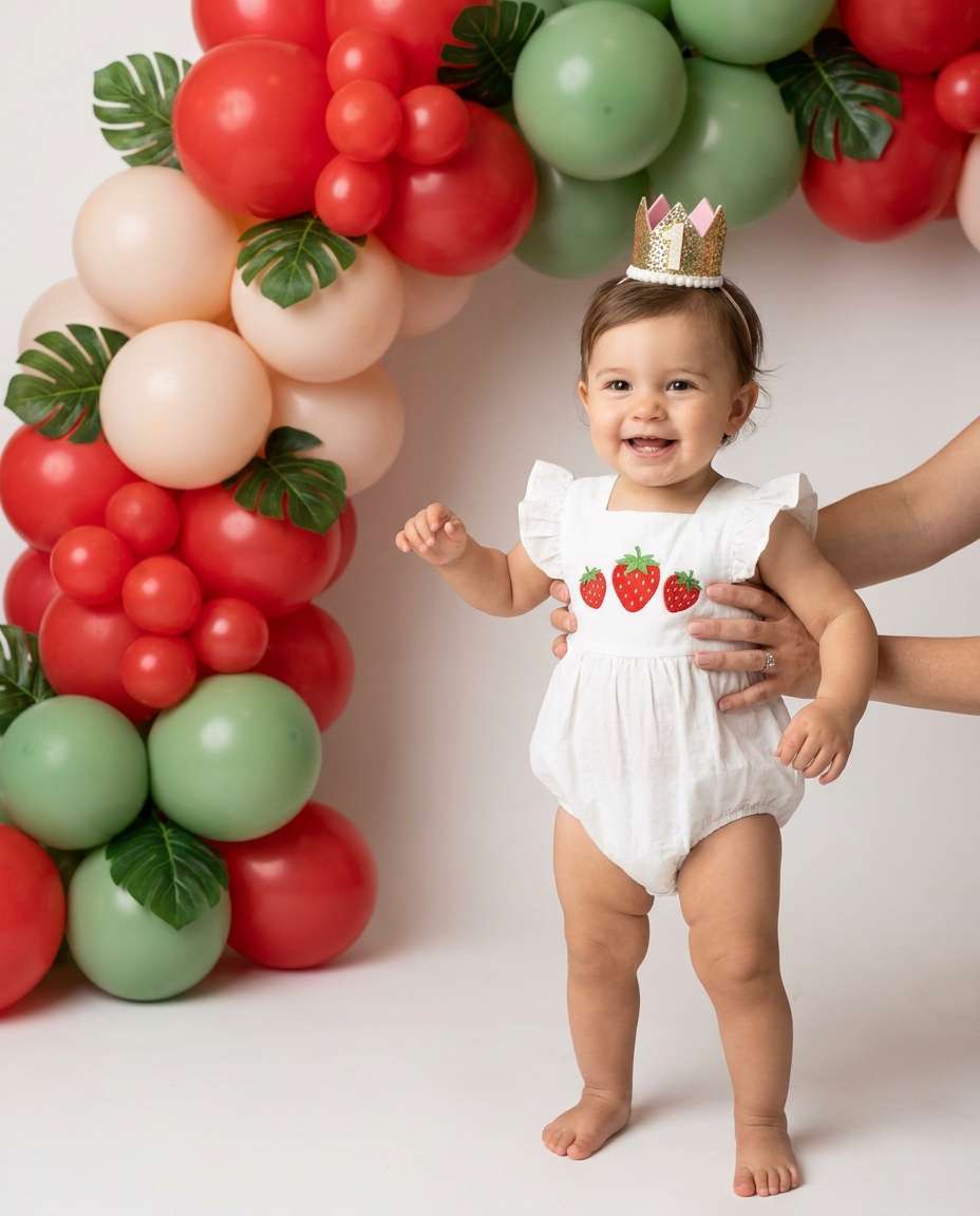 berry balloon arch portrait photo