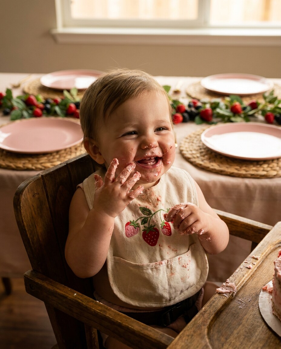 highchair frosting laugh photo