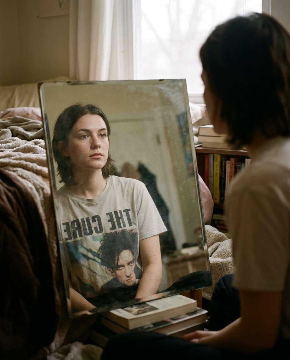 in bedroom mirror moment photo