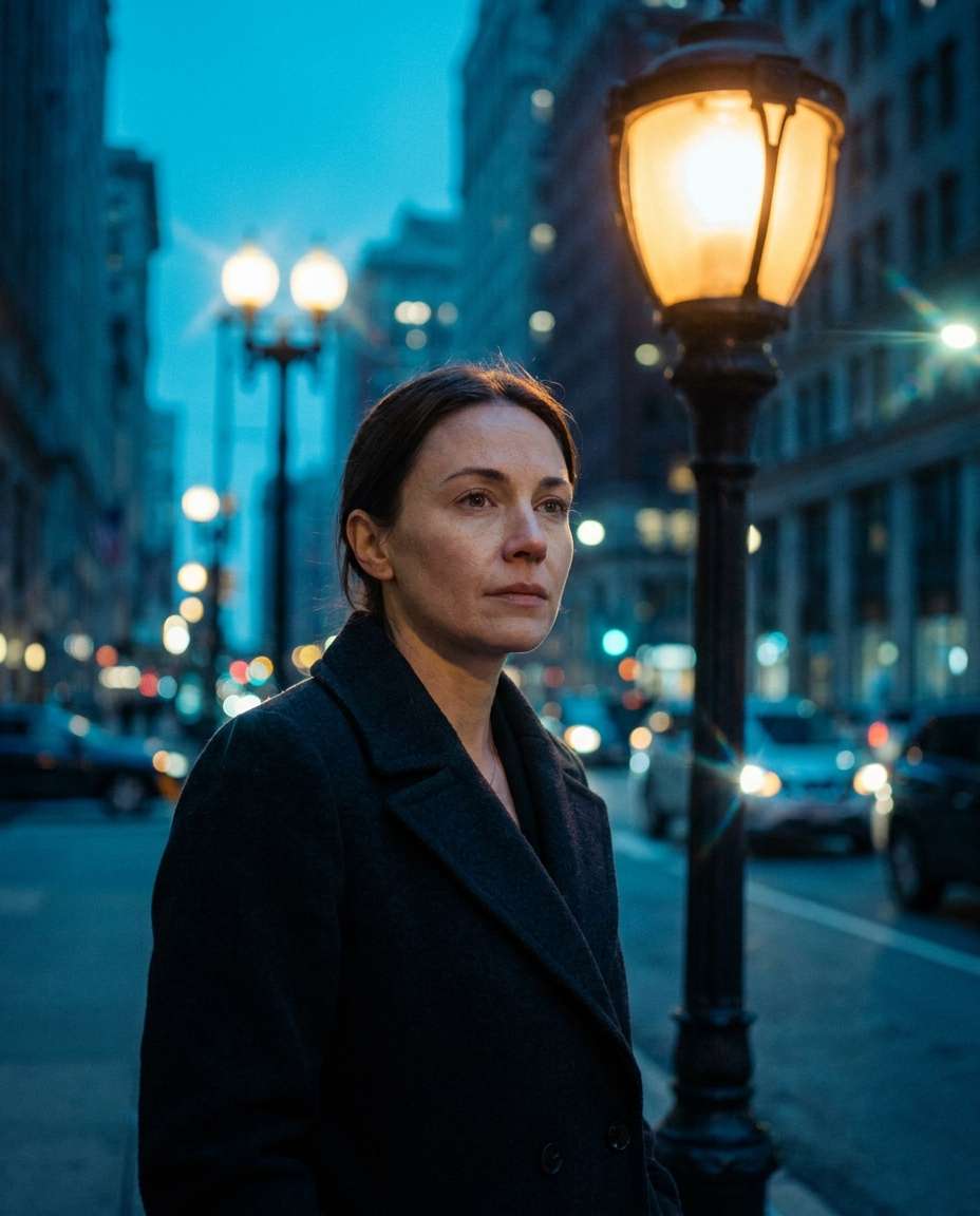 blue hour street glow photo