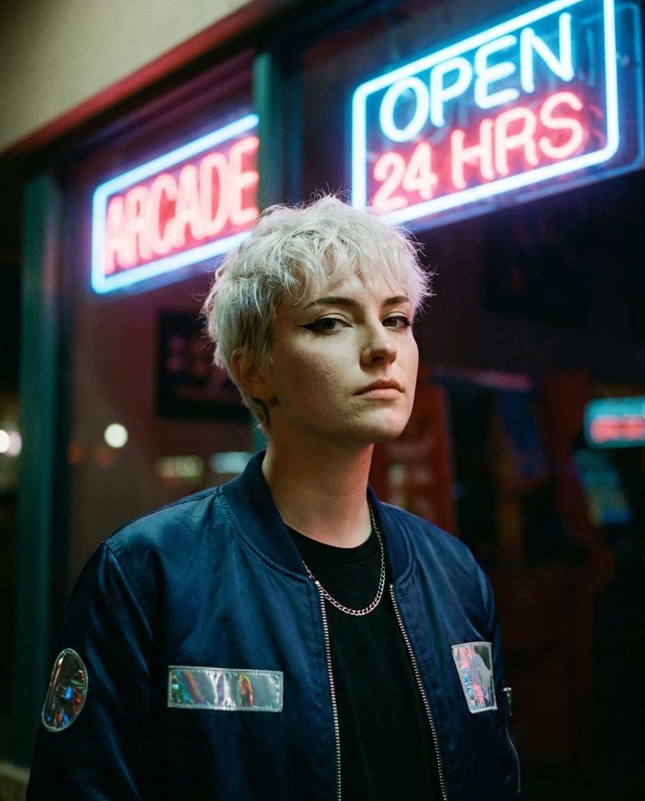 cinestill neon portrait photo